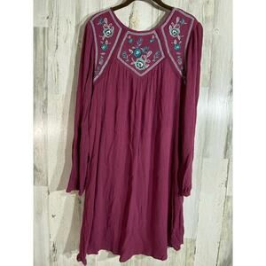 Blue Rain Womens Mini Dress Size Medium Maroon Purple‎ Embroidered Gauzy Boho